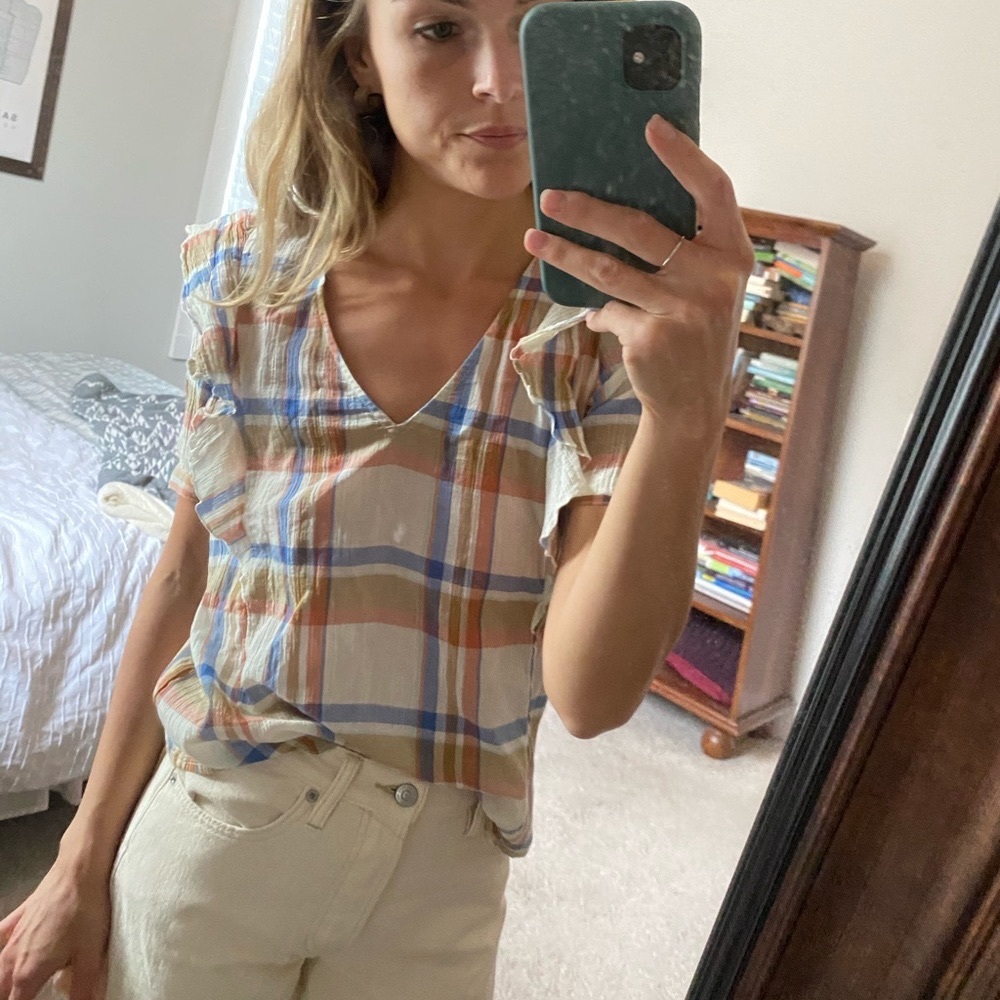 Tags on! Madewell Plaid Ruffle Top